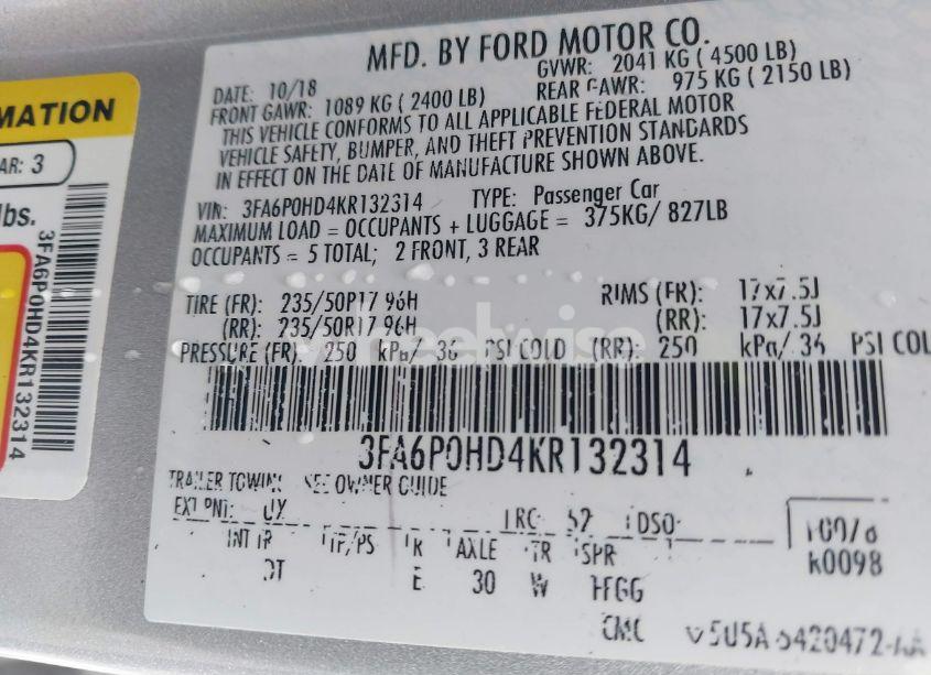 Photo 9 of 2019 Ford Fusion SE (VIN 3FA6P0HD4KR132314)