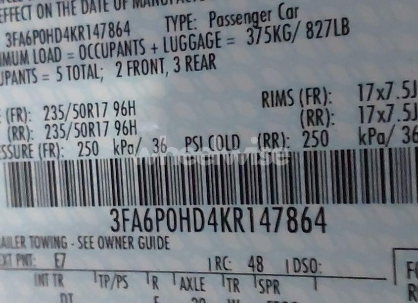 Photo 9 of 2019 Ford Fusion SE (VIN 3FA6P0HD4KR147864)