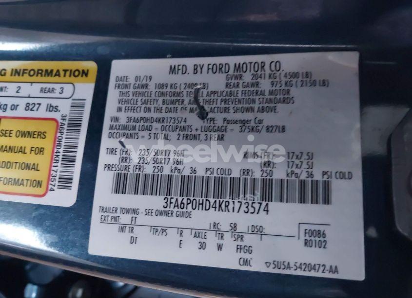 Photo 9 of 2019 Ford Fusion SE (VIN 3FA6P0HD4KR173574)