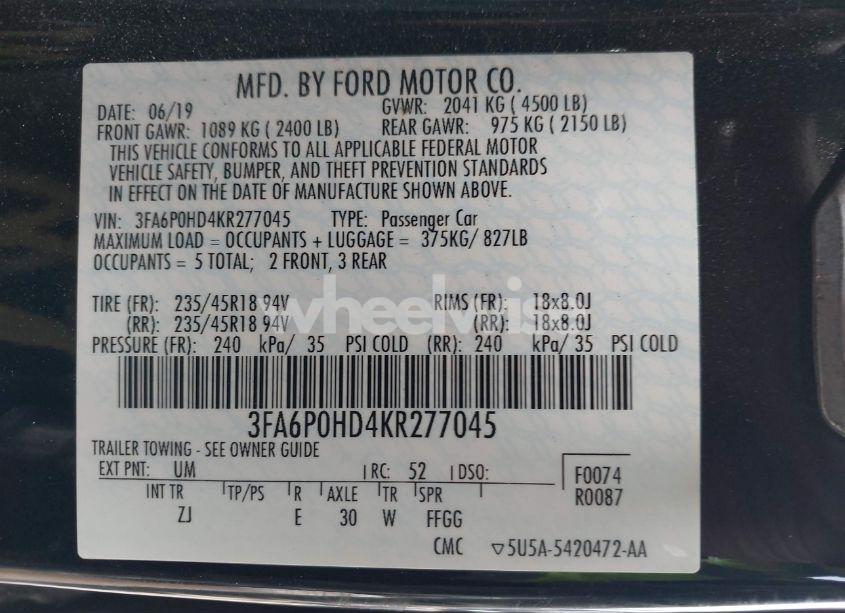 Photo 9 of 2019 Ford Fusion SE (VIN 3FA6P0HD4KR277045)