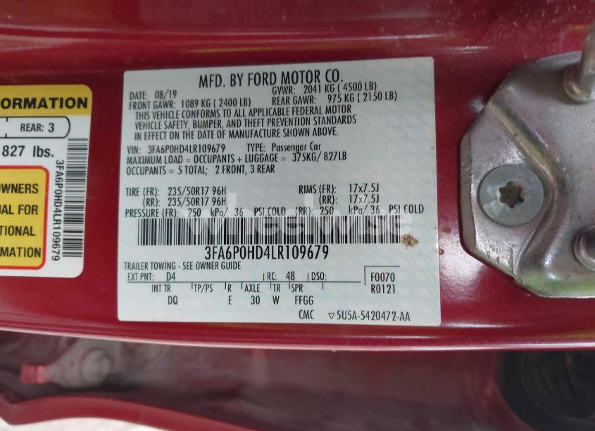 Photo 9 of 2020 Ford Fusion SE (VIN 3FA6P0HD4LR109679)