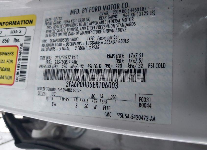 Photo 9 of 2014 Ford Fusion SE (VIN 3FA6P0HD5ER106003)