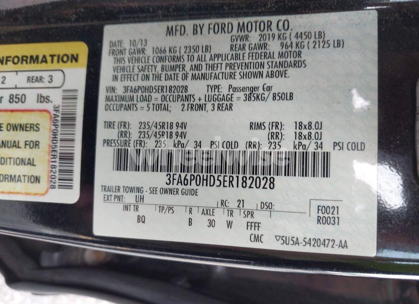 Photo 9 of 2014 Ford Fusion SE (VIN 3FA6P0HD5ER182028)