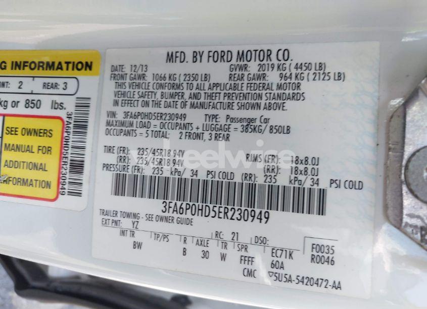 Photo 9 of 2014 Ford Fusion SE (VIN 3FA6P0HD5ER230949)