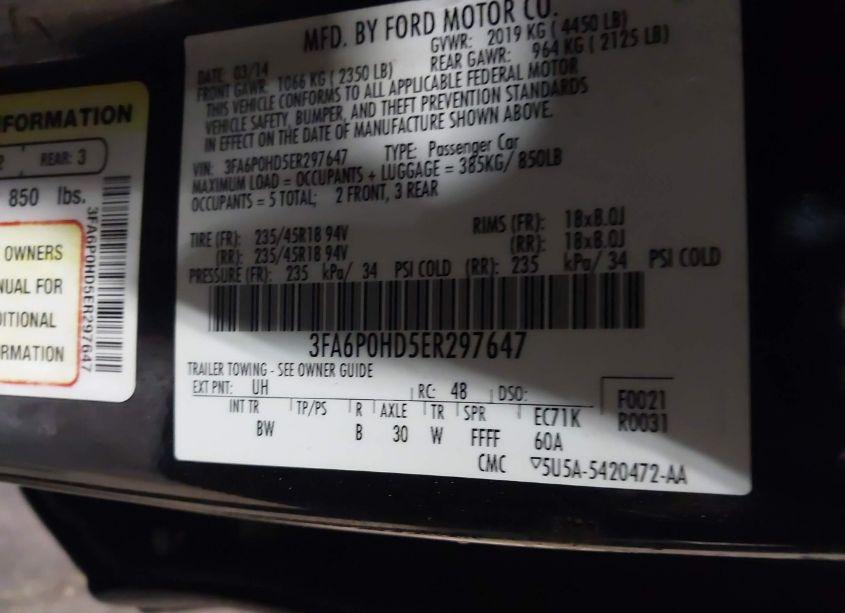 Photo 9 of 2014 Ford Fusion SE (VIN 3FA6P0HD5ER297647)