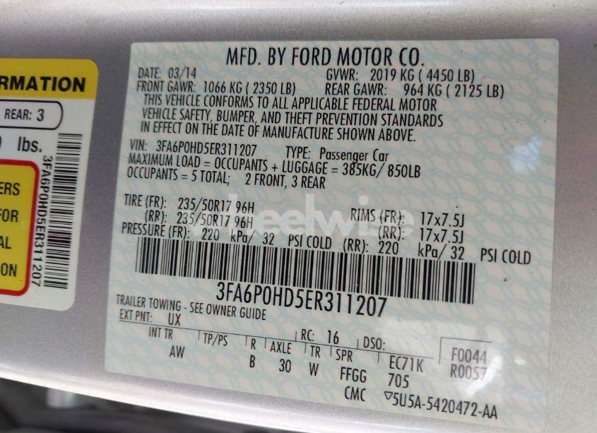 Photo 9 of 2014 Ford Fusion SE (VIN 3FA6P0HD5ER311207)