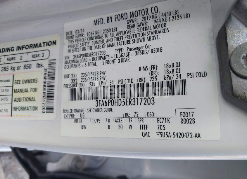 Photo 9 of 2014 Ford Fusion SE (VIN 3FA6P0HD5ER317203)