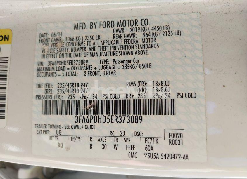 Photo 9 of 2014 Ford Fusion SE (VIN 3FA6P0HD5ER373089)