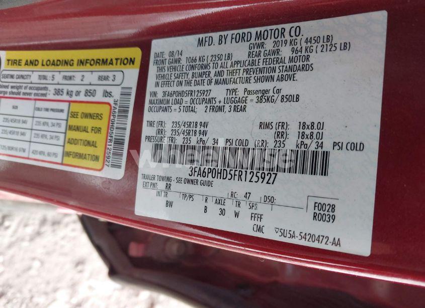 Photo 9 of 2015 Ford Fusion SE (VIN 3FA6P0HD5FR125927)