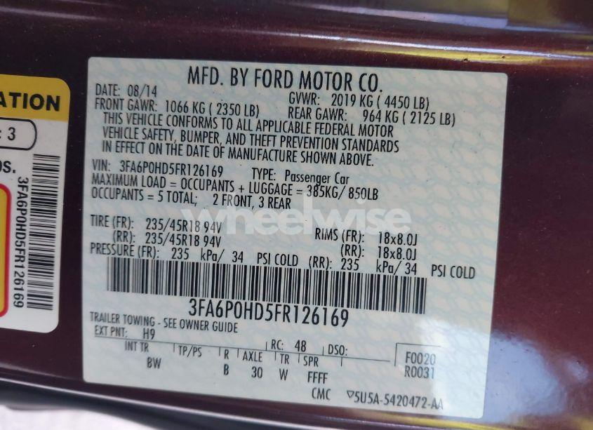 Photo 9 of 2015 Ford Fusion SE (VIN 3FA6P0HD5FR126169)