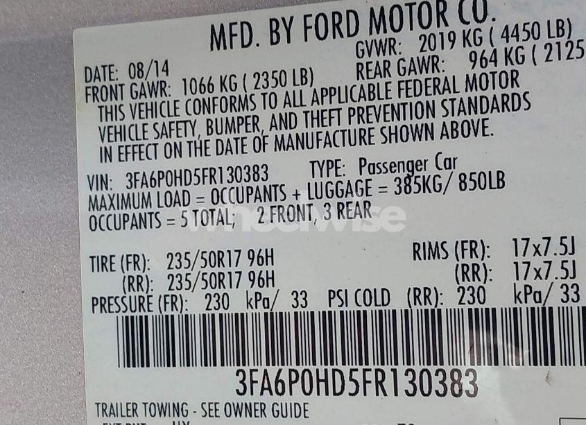 Photo 9 of 2015 Ford Fusion SE (VIN 3FA6P0HD5FR130383)
