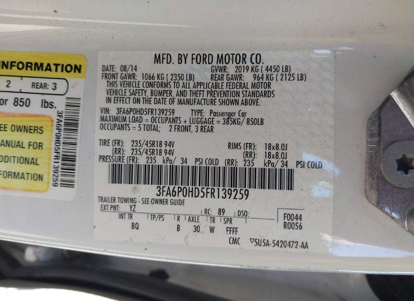 Photo 9 of 2015 Ford Fusion SE (VIN 3FA6P0HD5FR139259)