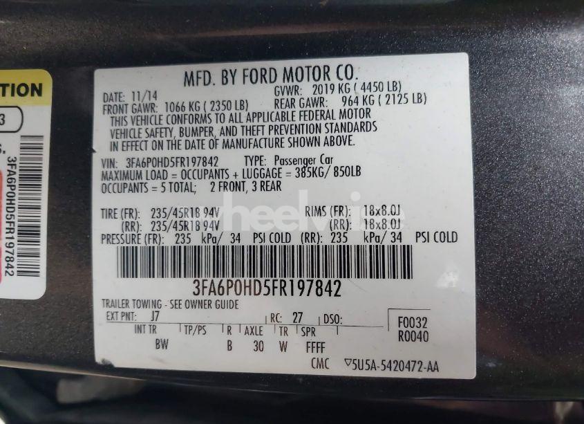 Photo 9 of 2015 Ford Fusion SE (VIN 3FA6P0HD5FR197842)