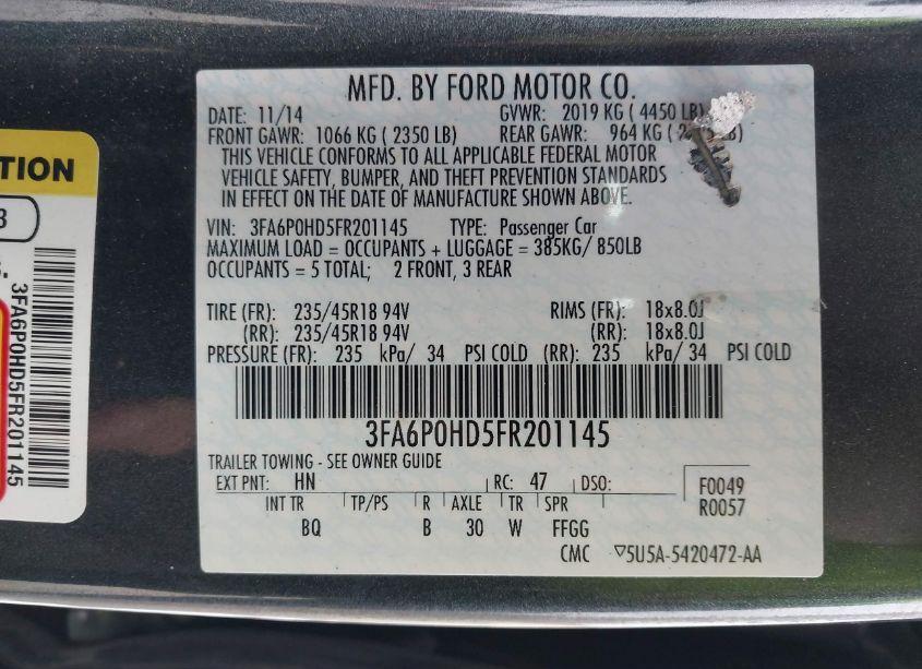 Photo 9 of 2015 Ford Fusion SE (VIN 3FA6P0HD5FR201145)