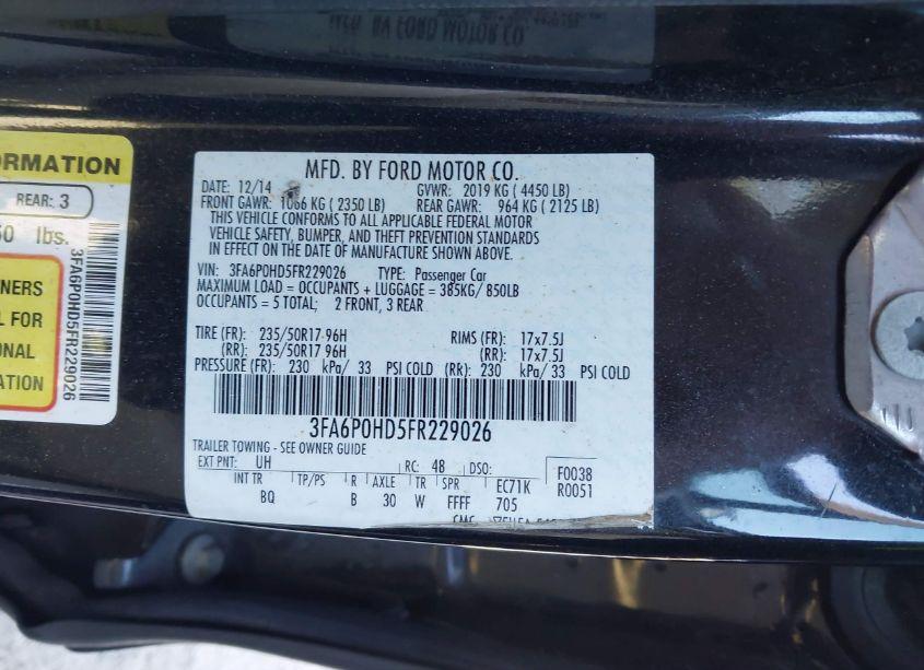 Photo 9 of 2015 Ford Fusion SE (VIN 3FA6P0HD5FR229026)