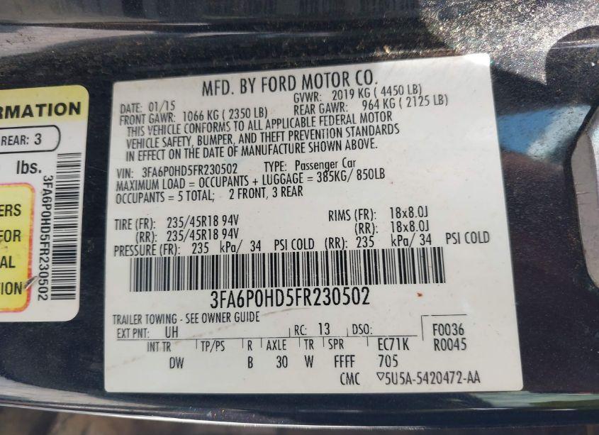 Photo 9 of 2015 Ford Fusion SE (VIN 3FA6P0HD5FR230502)