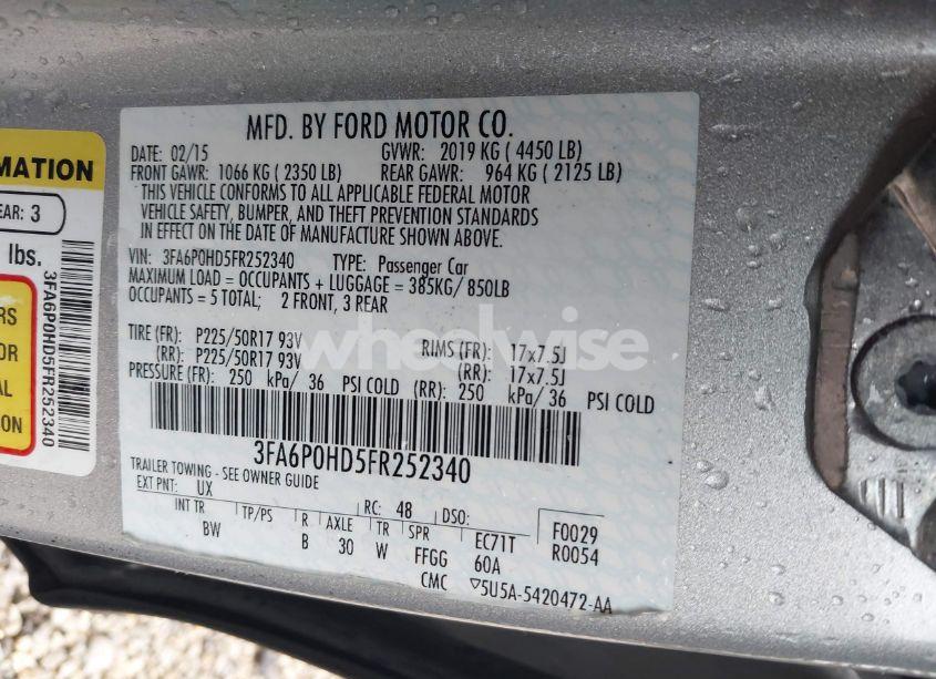 Photo 9 of 2015 Ford Fusion SE (VIN 3FA6P0HD5FR252340)