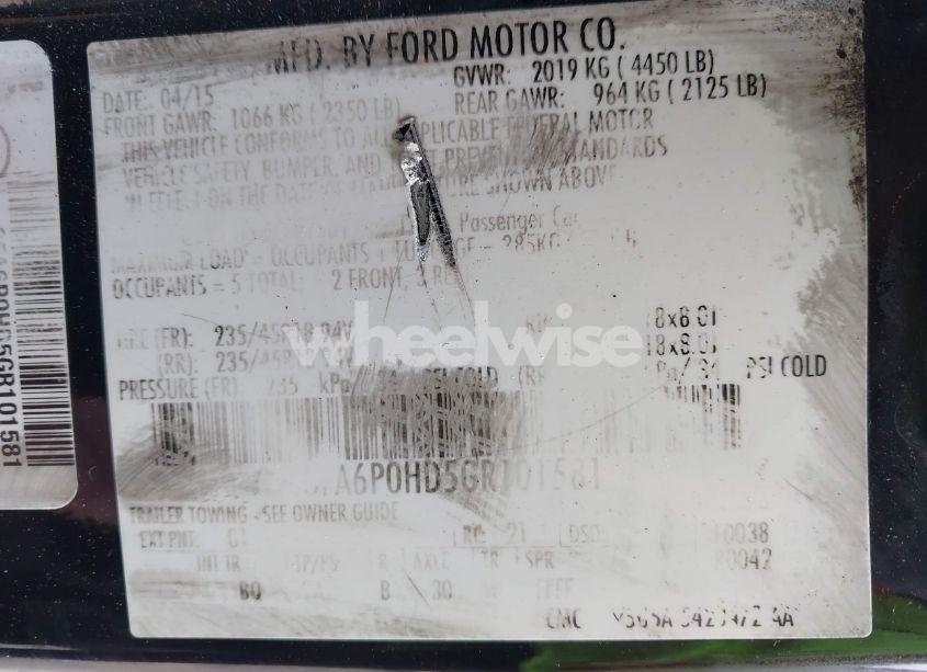 Photo 9 of 2016 Ford Fusion SE (VIN 3FA6P0HD5GR101581)