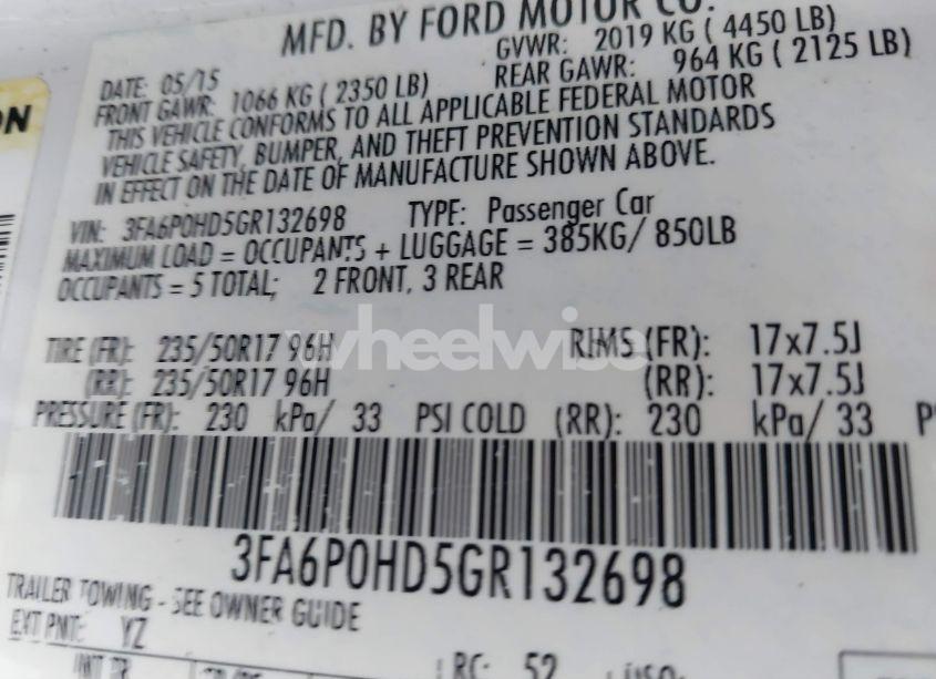 Photo 9 of 2016 Ford Fusion SE (VIN 3FA6P0HD5GR132698)