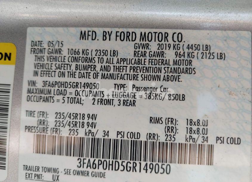 Photo 9 of 2016 Ford Fusion SE (VIN 3FA6P0HD5GR149050)