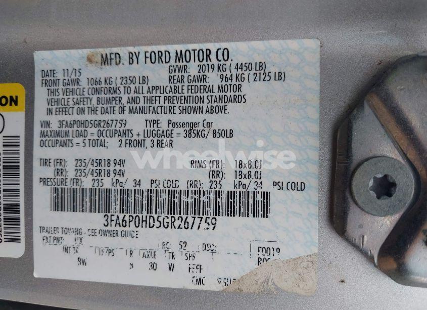 Photo 9 of 2016 Ford Fusion SE (VIN 3FA6P0HD5GR267759)