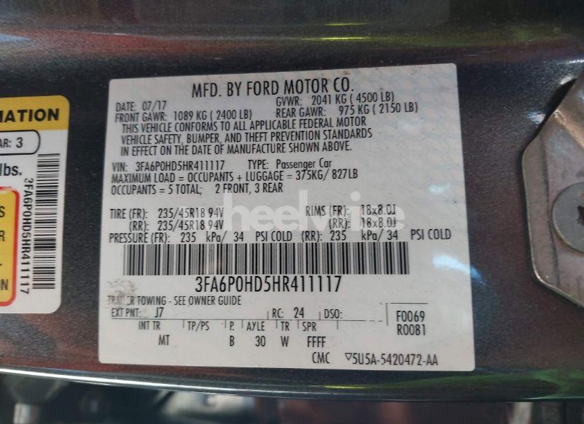 Photo 9 of 2017 Ford Fusion SE (VIN 3FA6P0HD5HR411117)