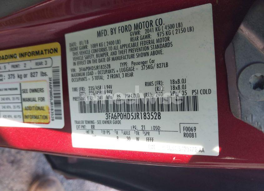 Photo 9 of 2018 Ford Fusion SE (VIN 3FA6P0HD5JR183528)