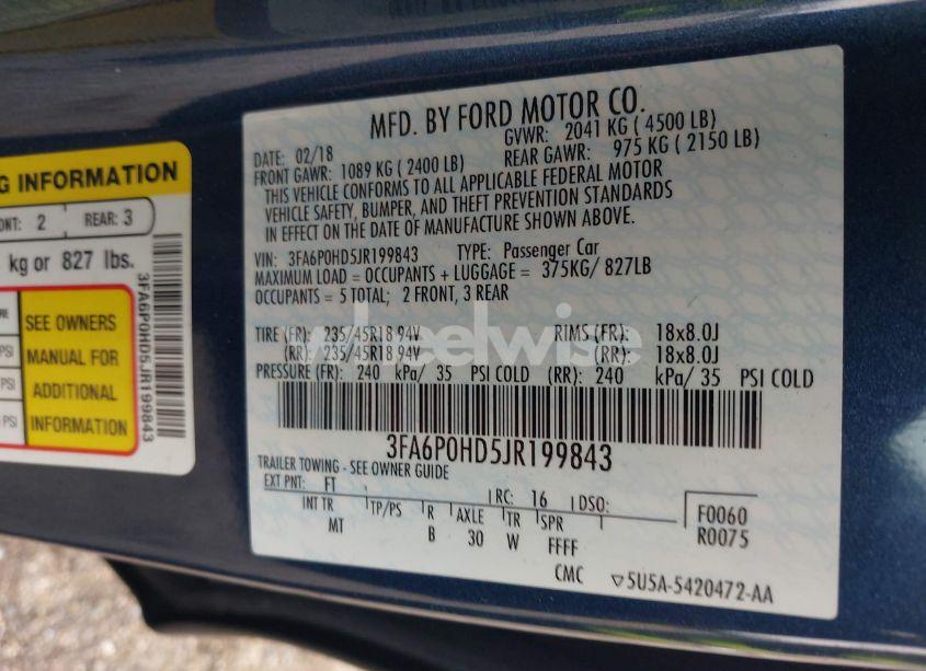 Photo 9 of 2018 Ford Fusion SE (VIN 3FA6P0HD5JR199843)