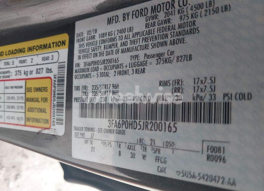 Photo 9 of 2018 Ford Fusion SE (VIN 3FA6P0HD5JR200165)