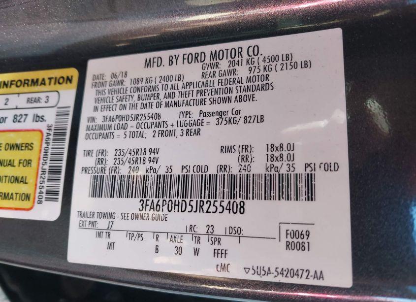 Photo 9 of 2018 Ford Fusion SE (VIN 3FA6P0HD5JR255408)