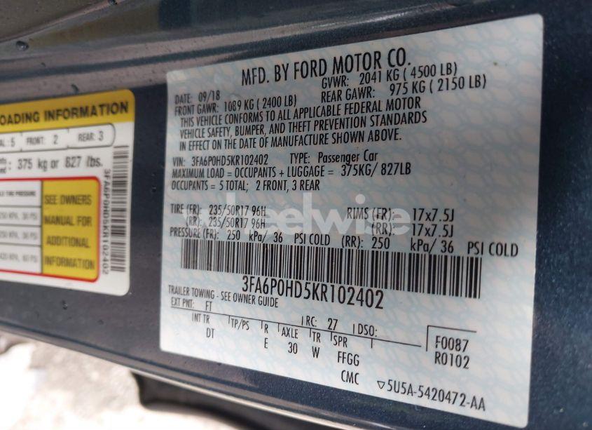 Photo 9 of 2019 Ford Fusion SE (VIN 3FA6P0HD5KR102402)