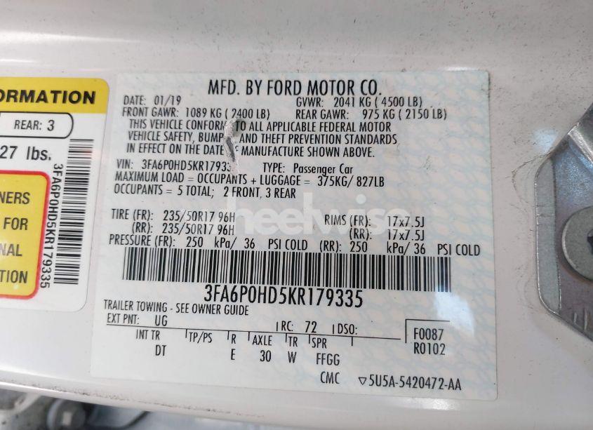 Photo 9 of 2019 Ford Fusion SE (VIN 3FA6P0HD5KR179335)