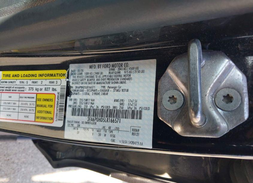 Photo 9 of 2020 Ford Fusion SE (VIN 3FA6P0HD5LR166571)