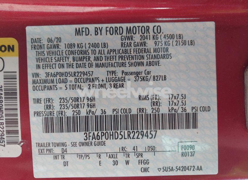 Photo 9 of 2020 Ford Fusion SE (VIN 3FA6P0HD5LR229457)