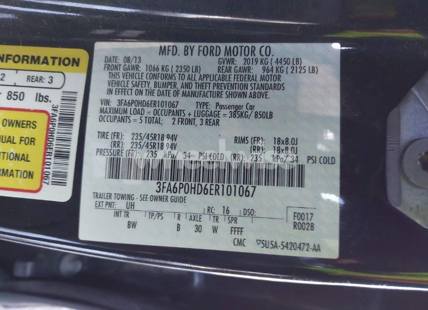 Photo 9 of 2014 Ford Fusion SE (VIN 3FA6P0HD6ER101067)