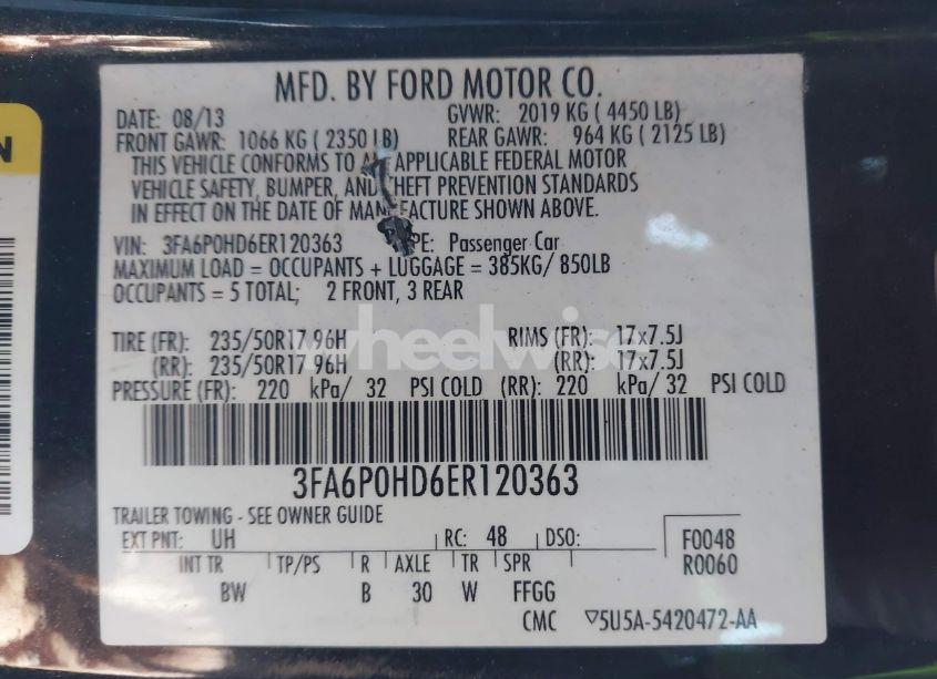 Photo 9 of 2014 Ford Fusion SE (VIN 3FA6P0HD6ER120363)