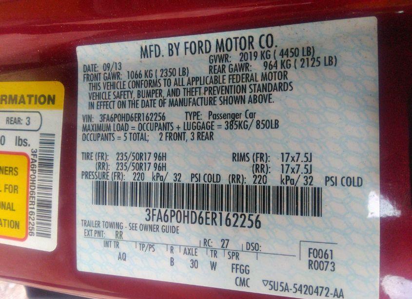 Photo 9 of 2014 Ford Fusion SE (VIN 3FA6P0HD6ER162256)