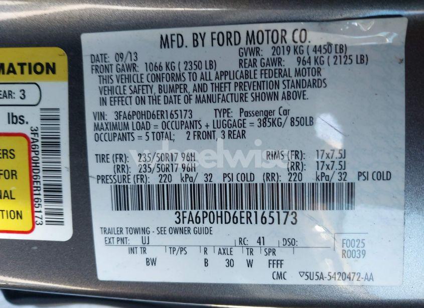 Photo 9 of 2014 Ford Fusion SE (VIN 3FA6P0HD6ER165173)
