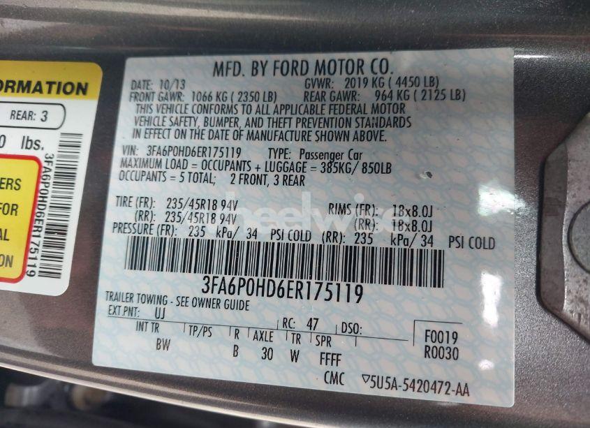 Photo 9 of 2014 Ford Fusion SE (VIN 3FA6P0HD6ER175119)