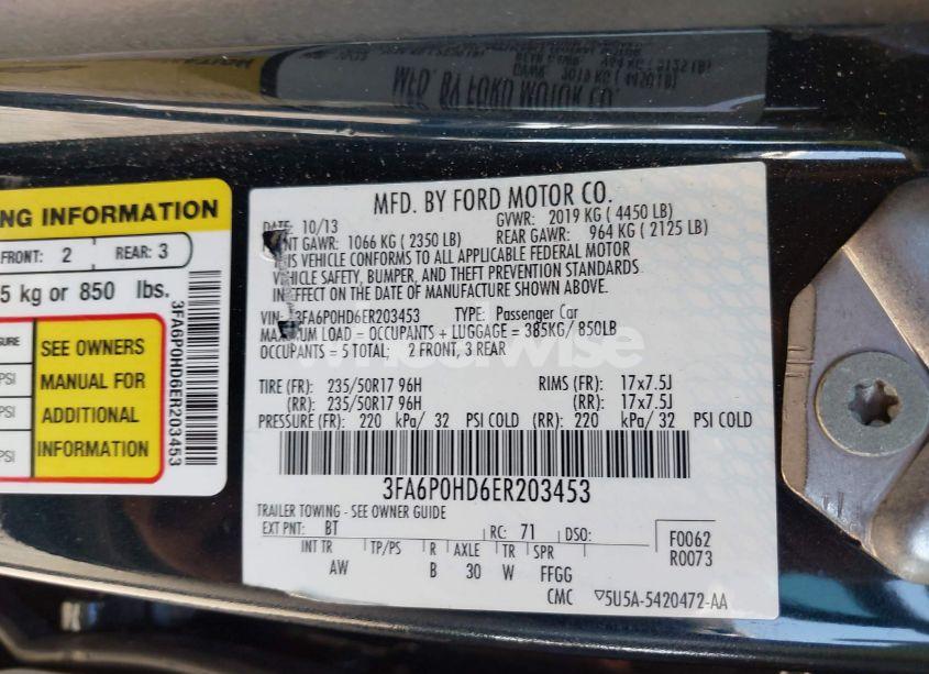 Photo 9 of 2014 Ford Fusion SE (VIN 3FA6P0HD6ER203453)