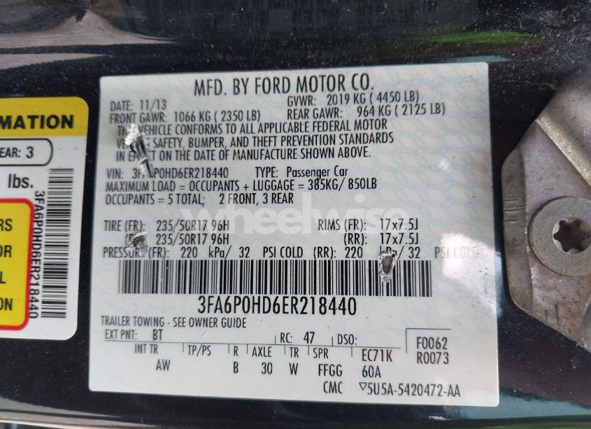 Photo 9 of 2014 Ford Fusion SE (VIN 3FA6P0HD6ER218440)