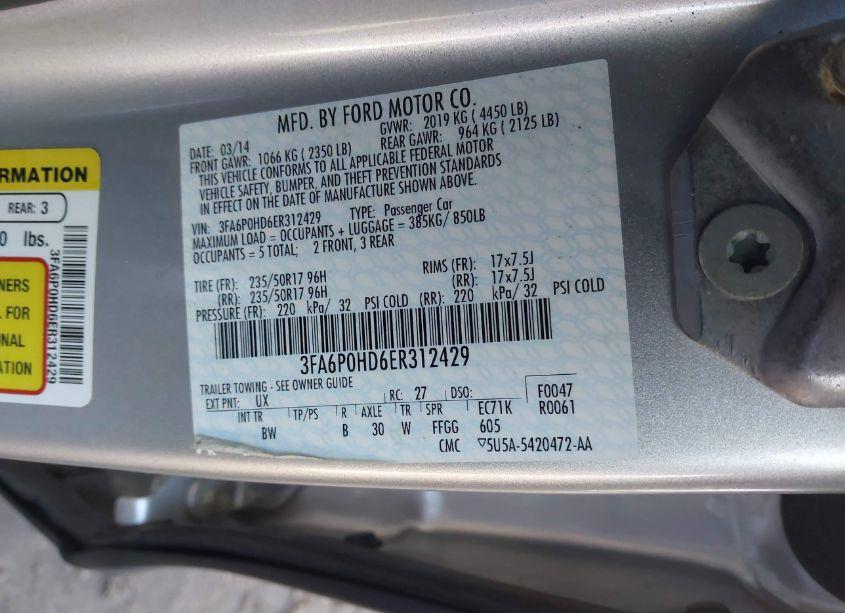 Photo 9 of 2014 Ford Fusion SE (VIN 3FA6P0HD6ER312429)