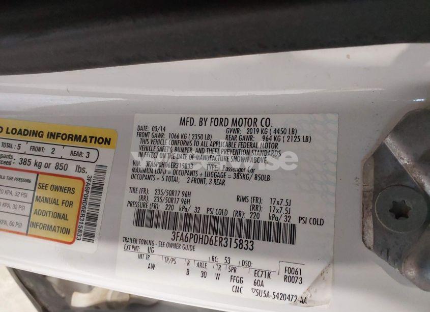 Photo 9 of 2014 Ford Fusion SE (VIN 3FA6P0HD6ER315833)