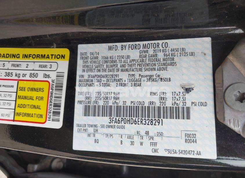 Photo 9 of 2014 Ford Fusion SE (VIN 3FA6P0HD6ER328291)