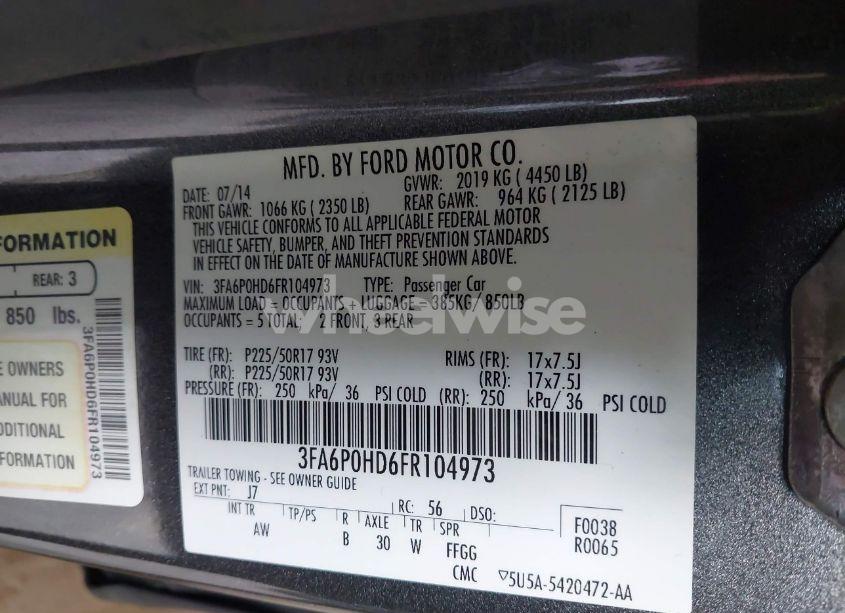 Photo 9 of 2015 Ford Fusion SE (VIN 3FA6P0HD6FR104973)