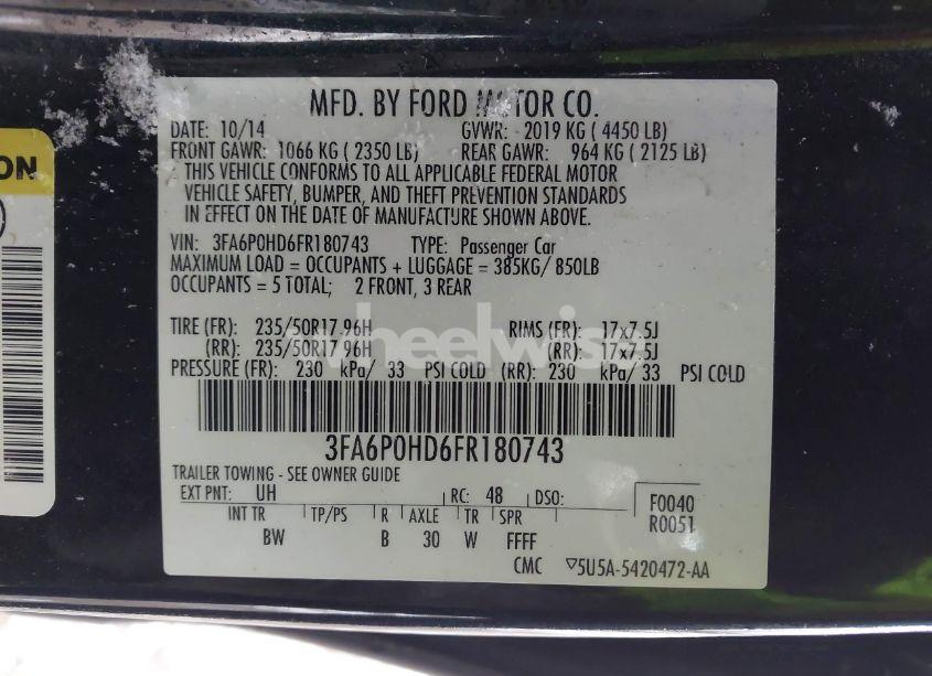 Photo 9 of 2015 Ford Fusion SE (VIN 3FA6P0HD6FR180743)