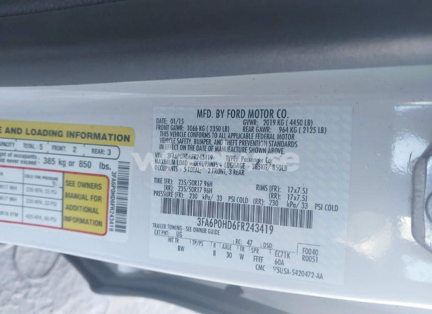 Photo 9 of 2015 Ford Fusion SE (VIN 3FA6P0HD6FR243419)