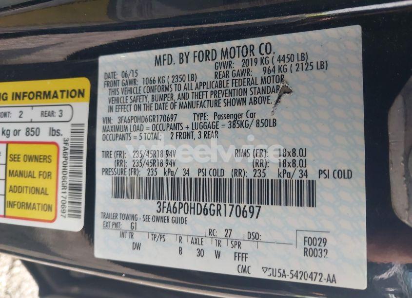 Photo 9 of 2016 Ford Fusion SE (VIN 3FA6P0HD6GR170697)
