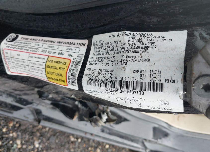 Photo 9 of 2016 Ford Fusion SE (VIN 3FA6P0HD6GR402120)