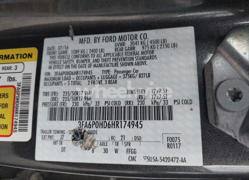 Photo 9 of 2017 Ford Fusion SE (VIN 3FA6P0HD6HR174945)